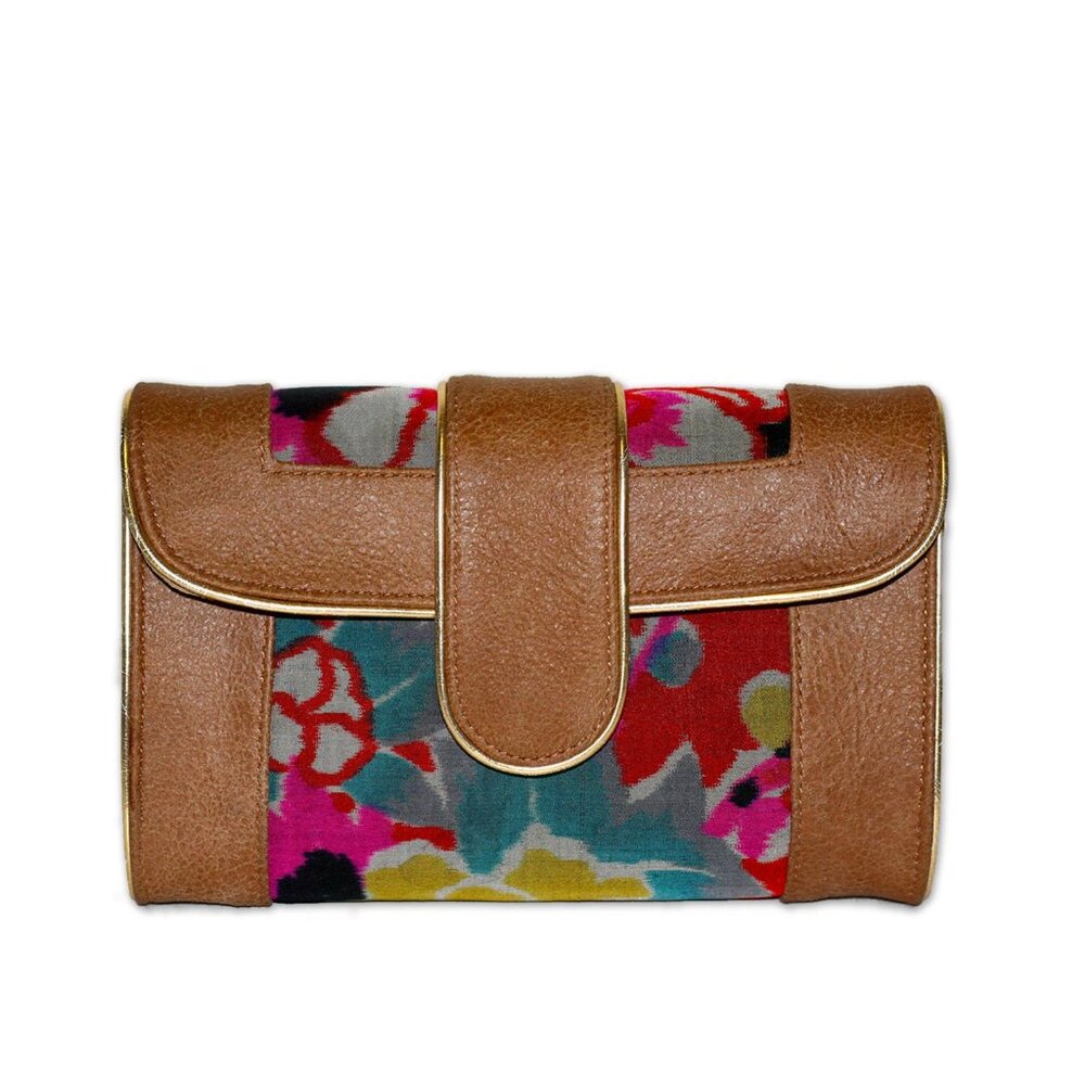 Hermosa Floral Tan Leather Clutch